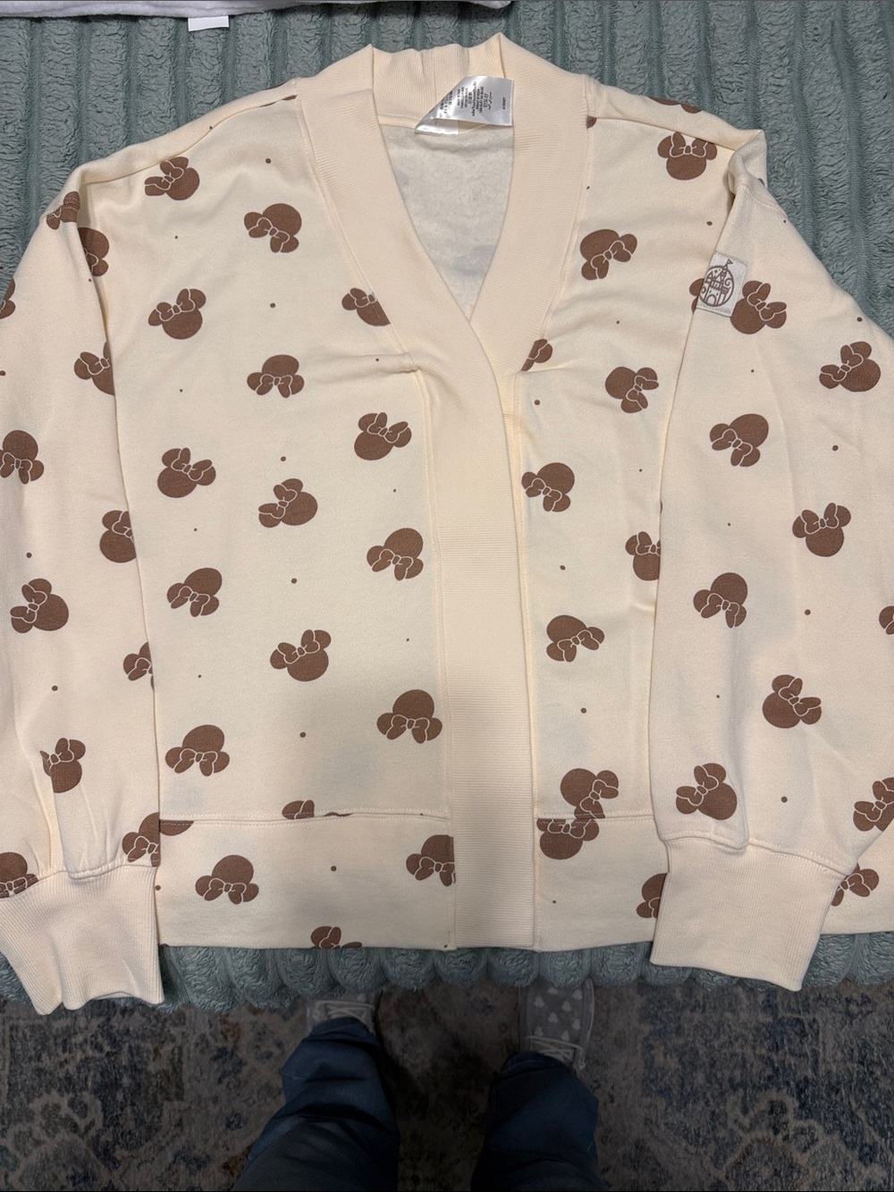 Disney Cream Cardigan with Brown Mickey Print